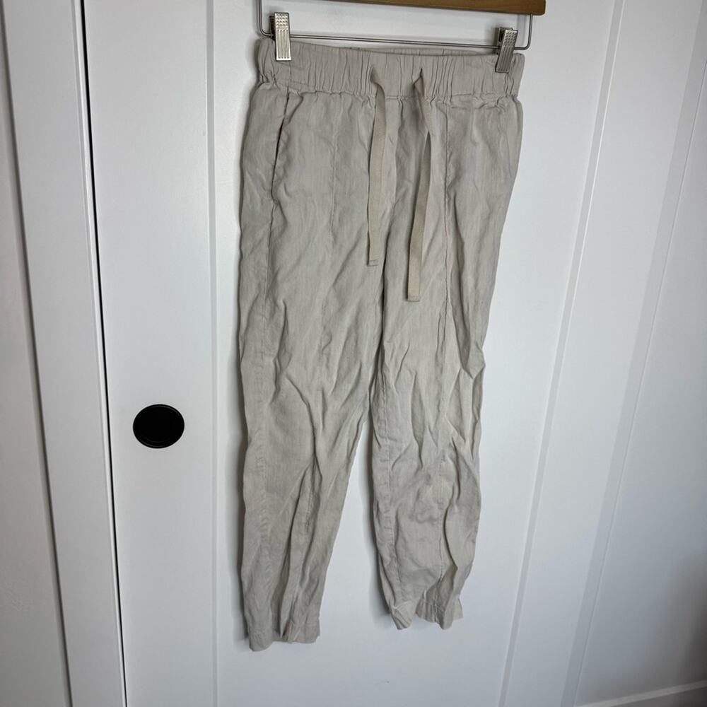 Aritzia Babaton Errol Pant Linen Blend Cream Crop Drawstring Pants Size XS - Picture 2 of 7